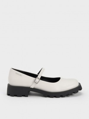 Charles & Keith Rounded Square-Kappe Mary Janes Weiß | SCXB58297