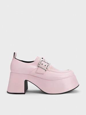 Charles & Keith Rubina Buckled Chunky Loafers Hellrosa | NTDI84073