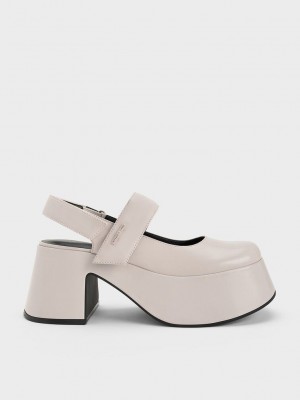 Charles & Keith Rubina Slingback Mary Jane Pumps Hellgrau | NVUL06319