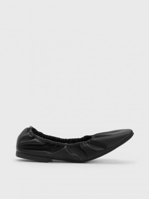Charles & Keith Ruched Ballerina Flats Schwarz | WXHK19423
