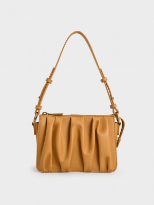 Charles & Keith Ruched Bead-Handle Shoulder Bag Orange | XHYJ41629