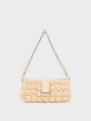 Charles & Keith Ruched Nylon Chain Handle Bag Beige | XHWF81495