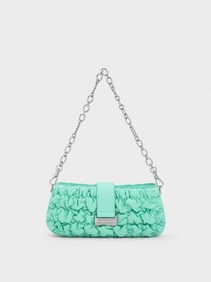 Charles & Keith Ruched Nylon Chain Handle Bag Mintfarben Grün | TWAZ86531
