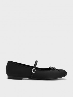 Charles & Keith Satin Bow Mary Jane Flats Schwarz | GHBQ28761