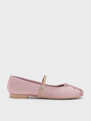 Charles & Keith Satin Bow Mary Jane Flats Rosa | FKHZ31649