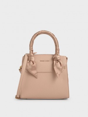 Charles & Keith Satin Scarf Top Handle Bag Beige | TLJZ86390