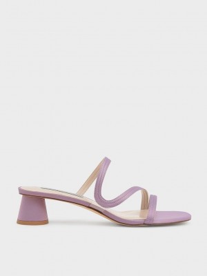 Charles & Keith Satin Wavy Riemen Mules Lila | QIND76051