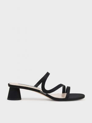 Charles & Keith Satin Wavy Riemen Mules Schwarz | HPVW35194