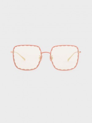 Charles & Keith Scallop Trim Butterfly Sunglasses Rosa | WNUQ48362