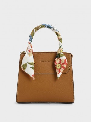 Charles & Keith Scarf-Wrapped Top Handle Bag Braun | ZTWU87613