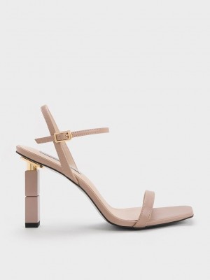 Charles & Keith Sculptural Heel Sandals Beige | EBZX98376