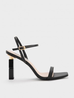 Charles & Keith Sculptural Heel Sandals Schwarz | FUDS83610
