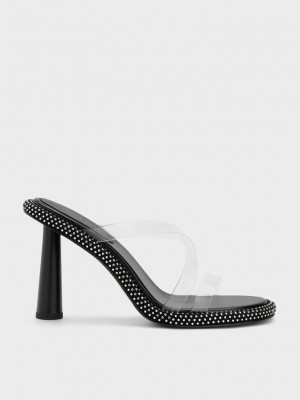Charles & Keith See-Through Crossover Crystal-Embellished Mules Clear | SDFO37518