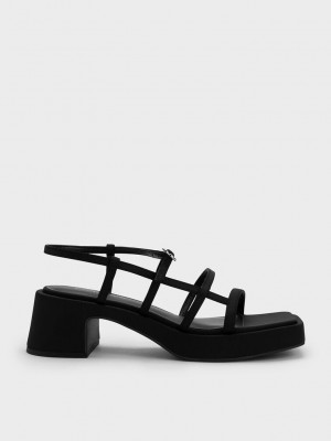 Charles & Keith Selene Flower-Schnallen Riemchen Sandals Schwarz | ERJD25306
