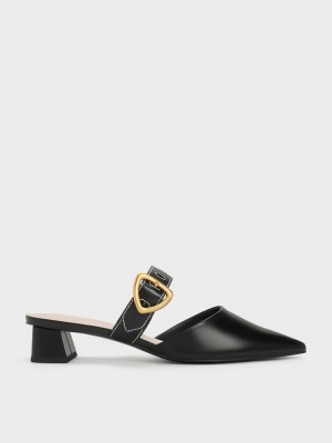 Charles & Keith Sepphe Cut-Out Absatz Mules Schwarz | CFBS15926