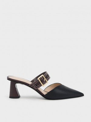 Charles & Keith Sepphe Cut-Out Riemen Absatz Mule Pumps Schwarz | ZUTY04736