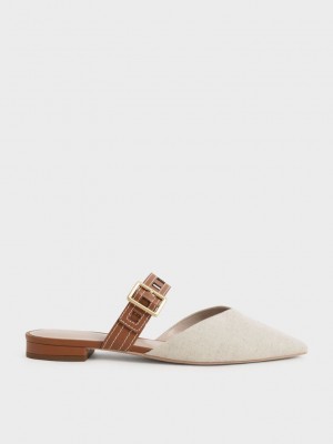 Charles & Keith Sepphe Cut-Out Riemen Flache Mule Pumps Caramel | IQAU96714