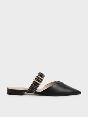 Charles & Keith Sepphe Cut-Out Riemen Flache Mule Pumps Schwarz | EHJZ15896