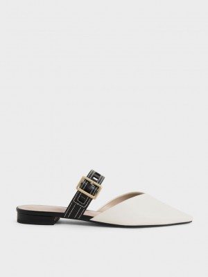 Charles & Keith Sepphe Cut-Out Riemen Flache Mule Pumps Weiß | VJSQ86942