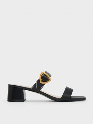 Charles & Keith Sepphe Metallic Schnallen Absatz Mules Schwarz | RBFK29508