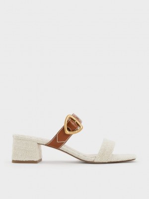 Charles & Keith Sepphe Tweed Metallic Schnallen Absatz Mules Mehrfarbig | VZQI36217