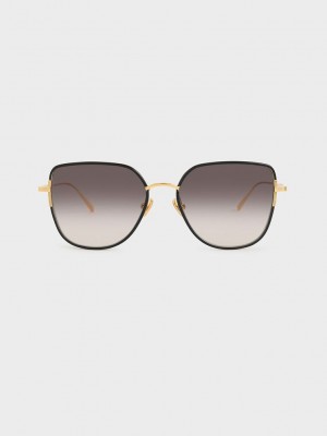 Charles & Keith Seraphina Panelled Temples Butterfly Sunglasses Schwarz | QCVW54138