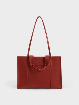 Charles & Keith Shalia Tote Bag Dunkelrot | MZGB35719