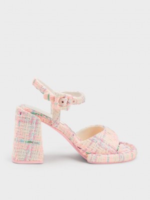 Charles & Keith Sinead Tweed Trapeze Heel Buckled Sandals Mehrfarbig | WPXT78523