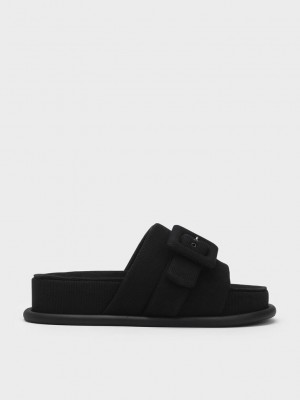 Charles & Keith Sinead Woven Buckled Badelatschen Sandals Schwarz | KRTH48150
