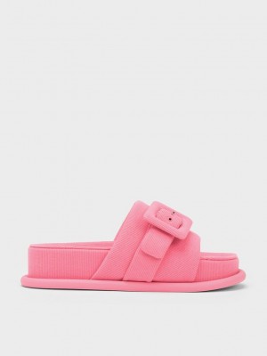 Charles & Keith Sinead Woven Buckled Badelatschen Sandals Rosa | ALFT97605