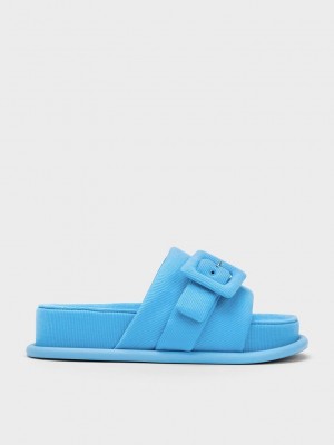 Charles & Keith Sinead Woven Buckled Badelatschen Sandals Blau | STWB67485