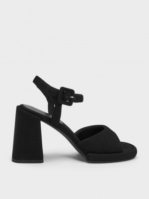 Charles & Keith Sinead Woven Trapeze Heel Buckled Sandals Schwarz | QHNM28459