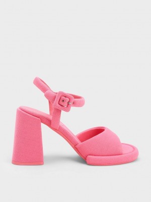 Charles & Keith Sinead Woven Trapeze Heel Buckled Sandals Rosa | CWRL57094
