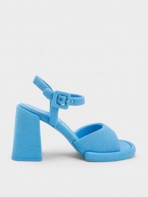 Charles & Keith Sinead Woven Trapeze Heel Buckled Sandals Blau | ANFL28695