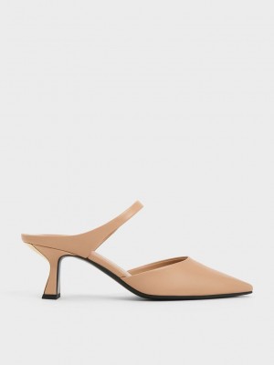 Charles & Keith Slant Heel Mules Beige | KNJG34069