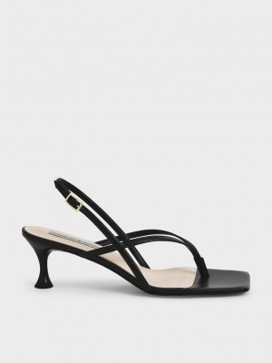 Charles & Keith Slingback Tanga Sandals Schwarz | GEVZ46519