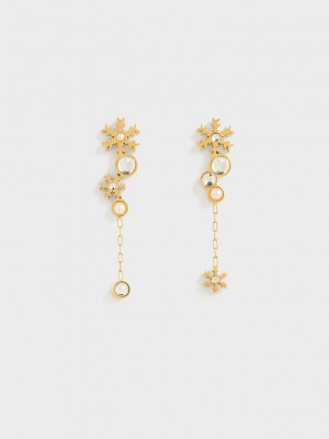 Charles & Keith Snowflakes-Motif Pearl & Crystal Drop Earrings Gold | YEWR48236