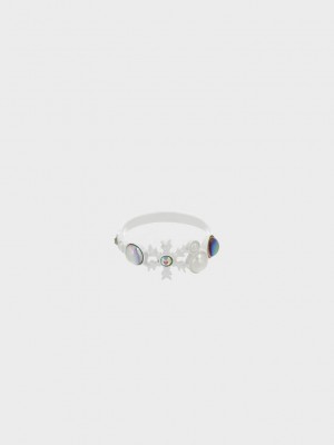 Charles & Keith Snowflakes-Motif Pearl & Crystal Ring Silber | FLNS67410