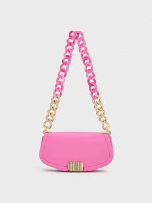 Charles & Keith Sonnet Two-Tone Chain Handle Shoulder Bag Rosa | QCSO95167