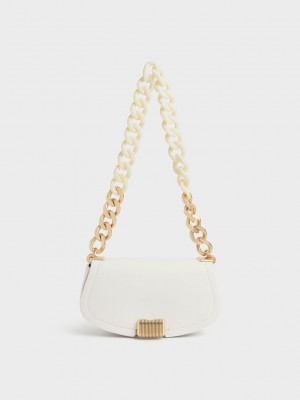 Charles & Keith Sonnet Two-Tone Chain Handle Shoulder Bag Weiß | MAWJ42659