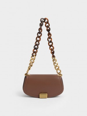 Charles & Keith Sonnet Two-Tone Chain Handle Shoulder Bag Schokolade | JBQZ21034