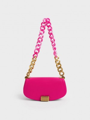 Charles & Keith Sonnet Two-Tone Chain Handle Shoulder Bag Fuchsie | YHQN18327
