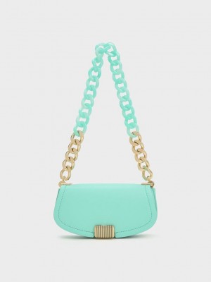 Charles & Keith Sonnet Two-Tone Chain Handle Shoulder Bag Mintfarben Grün | TOSI31086