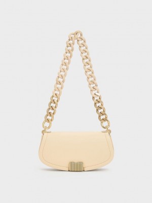 Charles & Keith Sonnet Two-Tone Chain Handle Shoulder Bag Beige | RHON61859