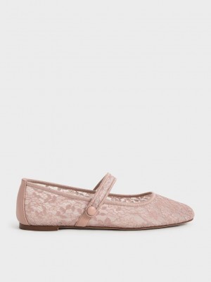 Charles & Keith Spitze & Mesh Mary Jane Ballerina Flats Rosa | CSAT01623