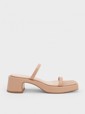 Charles & Keith Square-Kappe Plattform Sandals Beige | QCKE01375