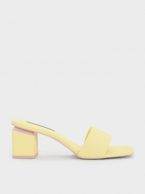 Charles & Keith Square Block Heel Mules Gelb | ERHU31460