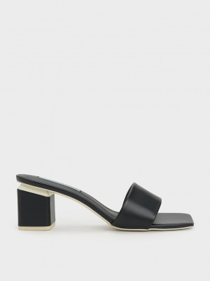 Charles & Keith Square Block Heel Mules Schwarz | YXBZ13958