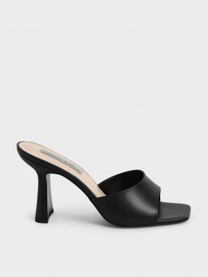Charles & Keith Square Kappe Absatz Mules Schwarz | MALS85467