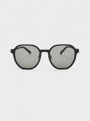 Charles & Keith Square Recycled Acetate Sunglasses Schwarz | JVQT96514